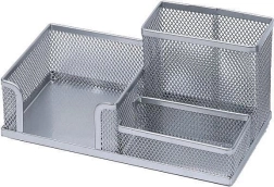 Metalen bureau-organizer met pennenhouder en notitieblokhouder, zilver