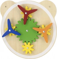 Houten wandpaneel met tandwielen en windmolentjes VIGA, FSC, Montessori