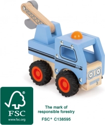 Houten takelwagen small foot met beweegbare kraan