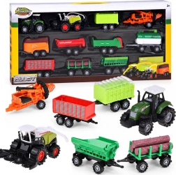 Set landbouwvoertuigen met tractor, maaidorser en aanhangers – 12 delen