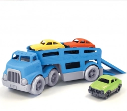 trekker met autootjes Green Toys – dubbellaagse transporter van gerecycled plastic