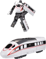 Metalen robot om te vormen tot witte hogesnelheidstrein