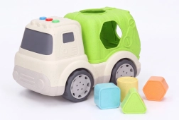 Vormensorteerwagen in de vorm van een vuilniswagen met licht- en geluidseffecten