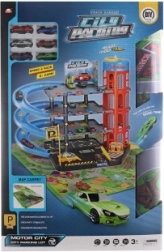 Grote plastic garage met tapijt en autootjes