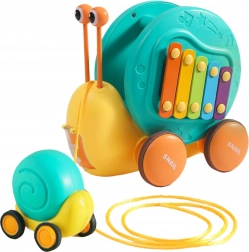 Woopie trek-slak 4-in-1 met xylofoon, tandwielen en lanceerbaan + mini autootje