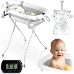 Opvouwbaar babybadje met standaard, thermometer en inleg Ricokids, wit-grijs