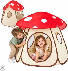 Opvouwbare kindertent in de vorm van een vliegenzwam
