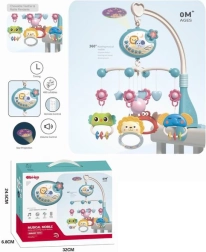Blauw muziekmobiel voor boven het bedje met diertjes