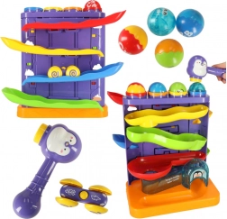 Interactieve knikkerbaan 3-in-1 met hamertje, pinguïn en autootje