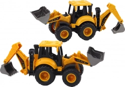 Bouwvoertuig graafmachine twee verstelbare lepels geel