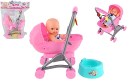 Babypop met kinderwagen en potje