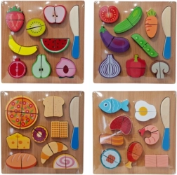 Houten puzzel met etenswaren met mesje (willekeurige variant) - 1 stuk