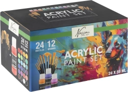 Set van 24 acrylverven met 12 penselen