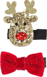 Haarspeldjes met rendier en strik – 2 stuks