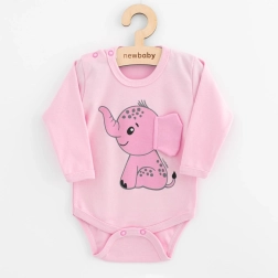 Babyromper met lange mouwen NEW BABY Happy Elephant roze
