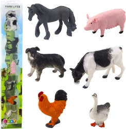 Mini-figuren van boerderijdieren 3–5 cm – paard, koe, varken, hond, haan en gans, set van 6 stuks