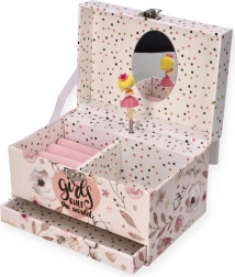 Sieradendoos met muziekwerk Ballerina – roze met bloemen