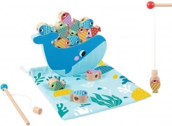 Tooky Toy Houten Spel Walvis en Visjes Multifunctioneel 4 in 1