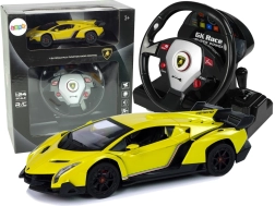 Op afstand bestuurbare Lamborghini Veneno Yellow 2.4G – stuurwielafstandsbediening, geluid en verlichting
