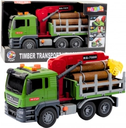 Houttransportvrachtwagen met kraan en verlichting