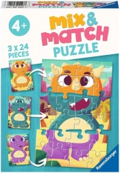 RAVENSBURGER puzzel Mix & Match: schattige dinosaurussen 3×24 stukjes