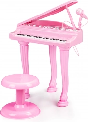 Roze kinder piano met microfoon en kruk