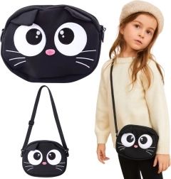 Kinder-crossbodytas kat met verstelbare schouderriem, zwart 21 × 16 cm