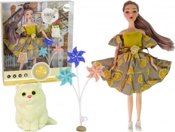 Stoffen pop Emily met windmolentjes en kitten