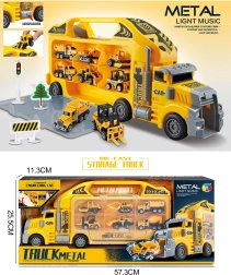 Koffertje vrachtwagen met 6 metalen voertuigen met licht en geluid