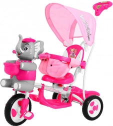Kinderdriewieler olifant met duwstang en zonnekap – Roze