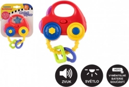 Rammelaar in de vorm van een auto met licht en geluid, kunststof, 10 × 11 cm, op batterijen, 3m+