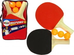 Houten pingpongbatjes met drie balletjes en hoes