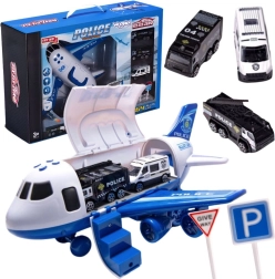 WOOPIE politievliegtuig–transporter XL met 3 auto's en verkeersborden