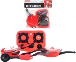 Set kinderservies voor het keukentje in zakje