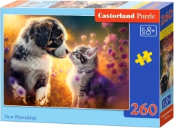 Puzzel 260 stukjes – kitten en hondje: nieuwe vriendschap