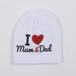 Babymutsje van katoen I Love Mum and Dad wit