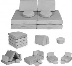 grote, opvouwbare modulaire kinderbank, 8 zachte kussens – grijs ECOTOYS