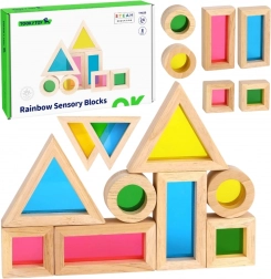 Houten gekleurde blokken met transparante spiegels Tooky Toy, 8 stuks