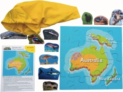 Houten puzzel Australië en zijn dieren 16 stukjes en 10 dieren
