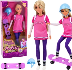 Anlily skateboardster – pop met paars skateboard en helm 30 cm