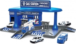 Politiebenspompstation met twee autootjes