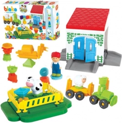Mochtoys Blokjes Pin Bricks Boerderij in doos 100 stuks + 3 figuren