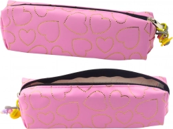 Roze etui met gouden hartjes
