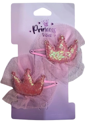 PINK haarspeldjes met glitterkroontje, 2 stuks