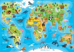 EDUCA Puzzel Wereldkaart met dieren 150 stukjes