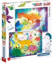 Puzzel 2×20 Super Color – grappige dinosaurussen