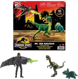 Jurassic World – figuurenset Ian Malcolm met dinosaurus-metgezellen en zweefvliegtuig