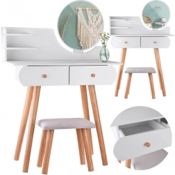Witte kaptafel met spiegelkruk en lades in Scandinavische stijl ZA4820