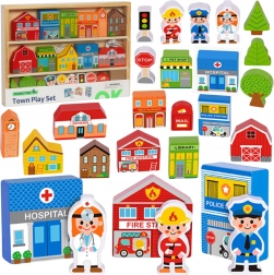 Tooky Toy houten stad – gebouwen en figuurtjes