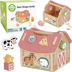 woopie green houten boerderij sorteerdoos voor vormen en kleuren, 13 stuks